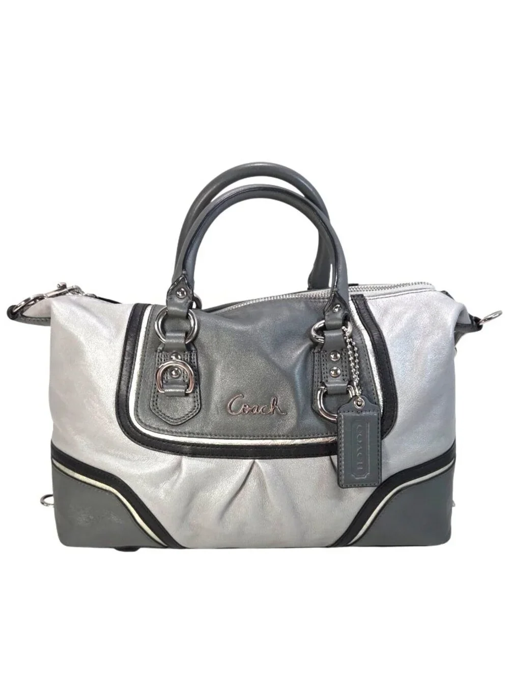 Coach 2012 Ashley Spectator 2-Way Gray Leather Satchel Bag Purse F17455